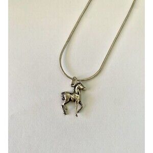 Horse Italy 925 Sterling Silver Pony Mustang Pendant 16” Chain Necklace Vintage